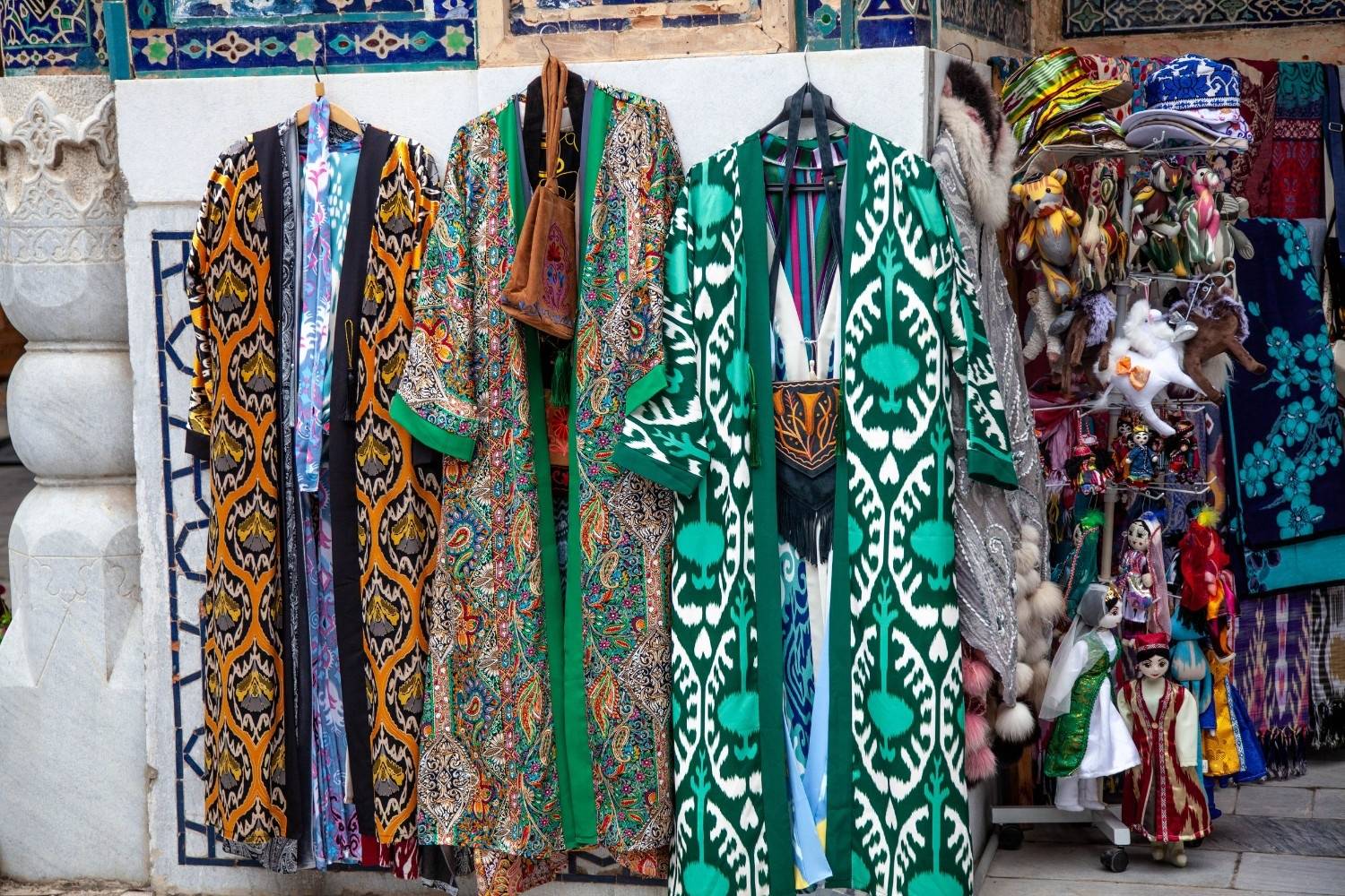 A Textiles shop located in a bazaar in Uzbekistan