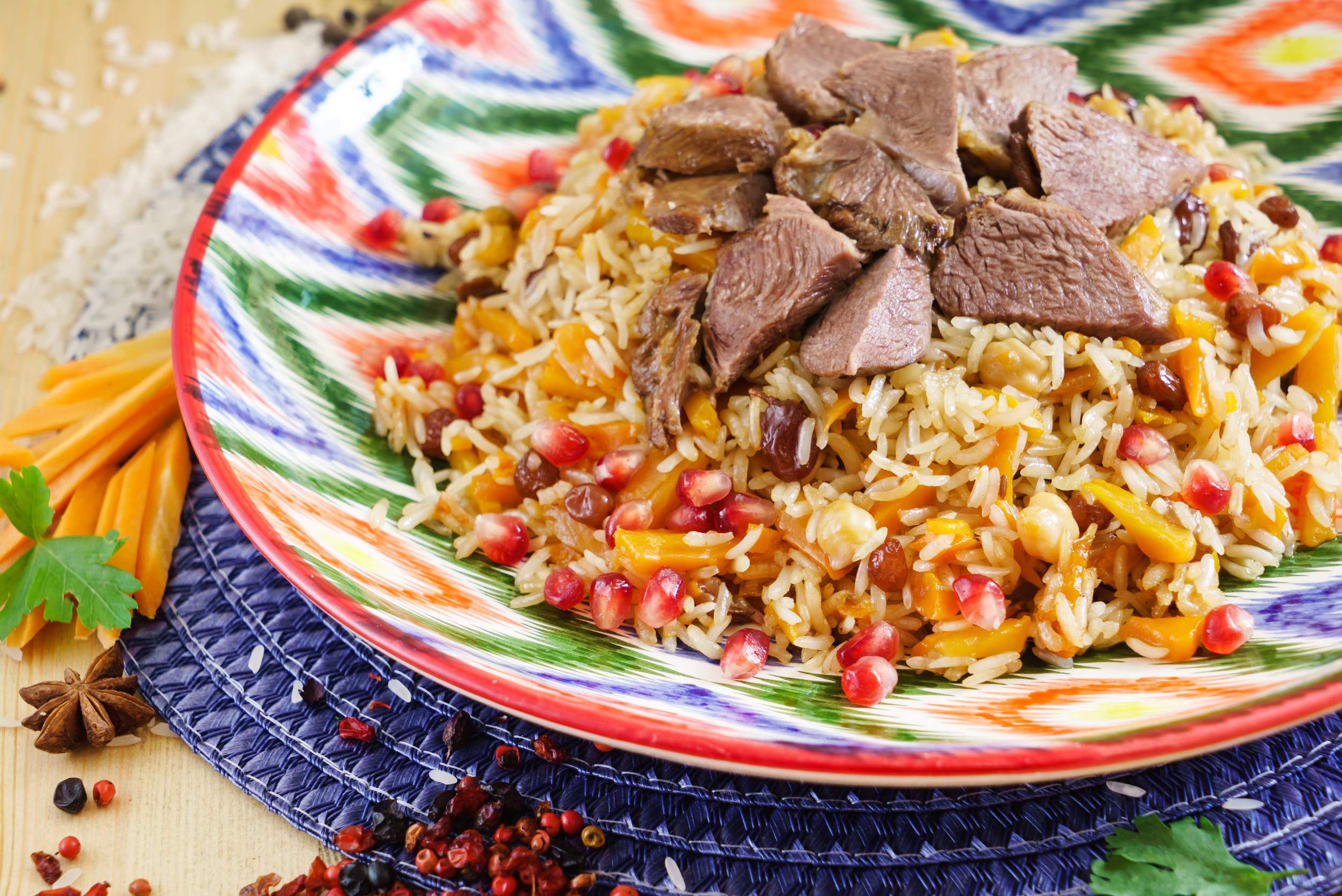 Plov or Pilaf being presented for eating